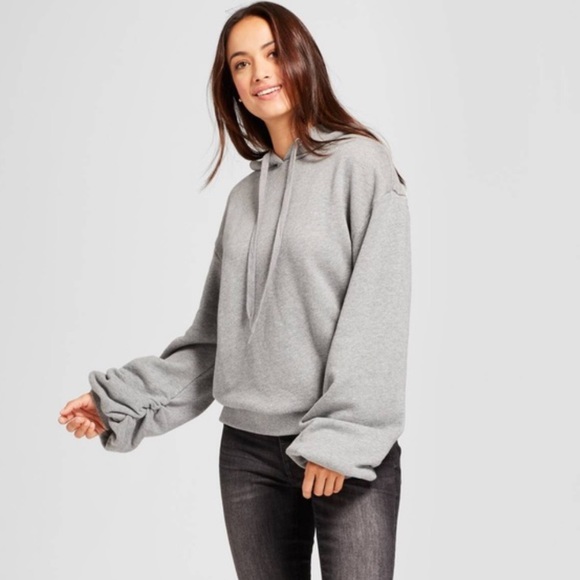 A New Day Lite Grey Relaxed Ruched Slouchy Arm Hoodie - Picture 1 of 5